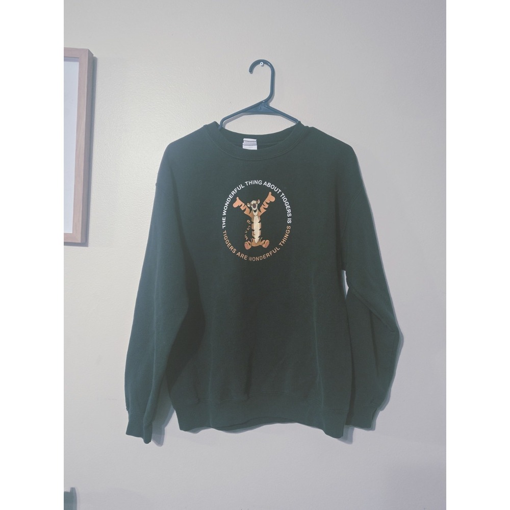 Disney Tigger Jerry Leigh Adult Med Pullover Green Crewneck Sweatshirt 90s Y2K